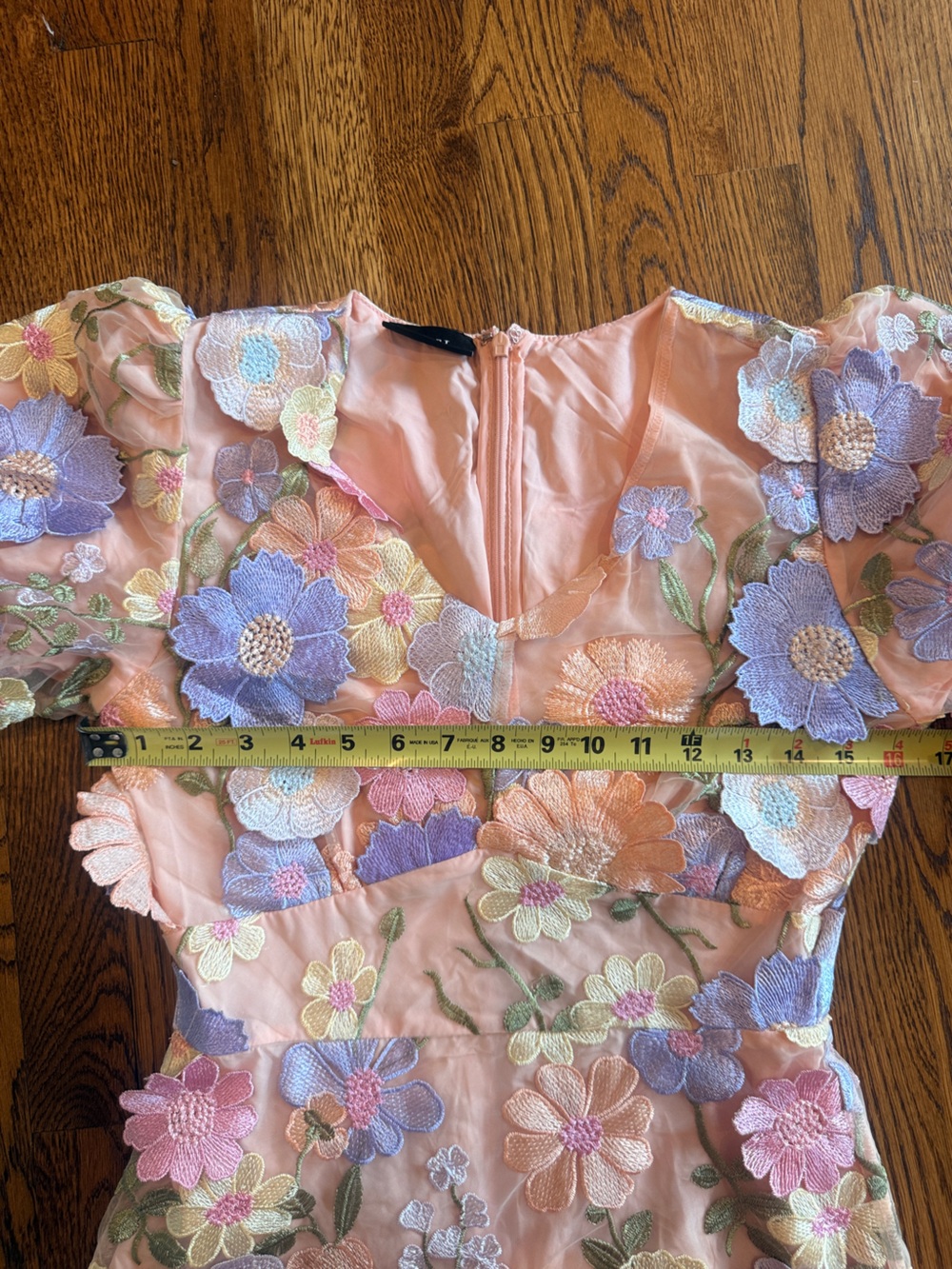 NWOT small VIci Floral Embroidered Pink Puff-short Sleeve Women's short dress - Picture 7 of 11